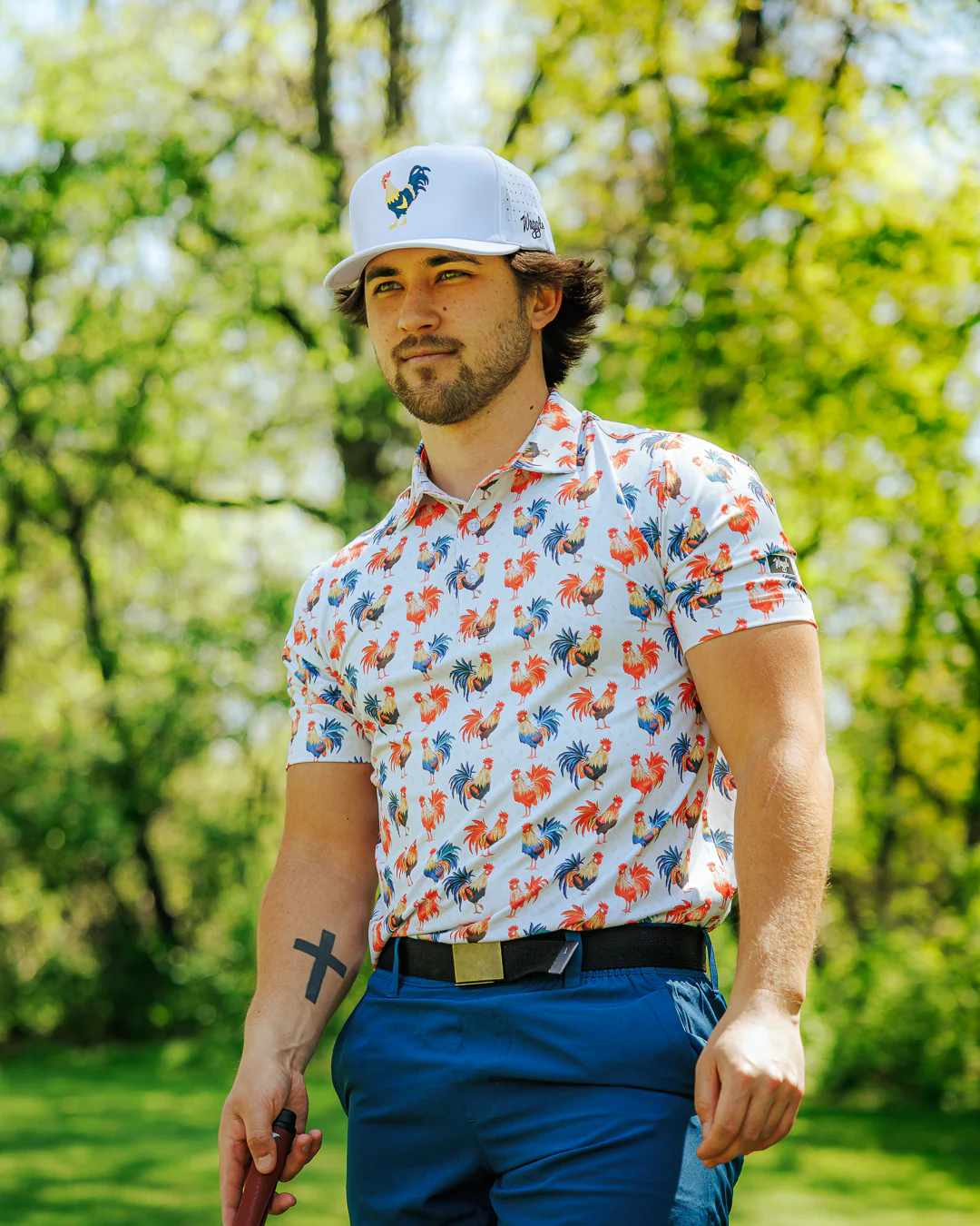 Cocky Rooster Men's Polo - White - Image 4